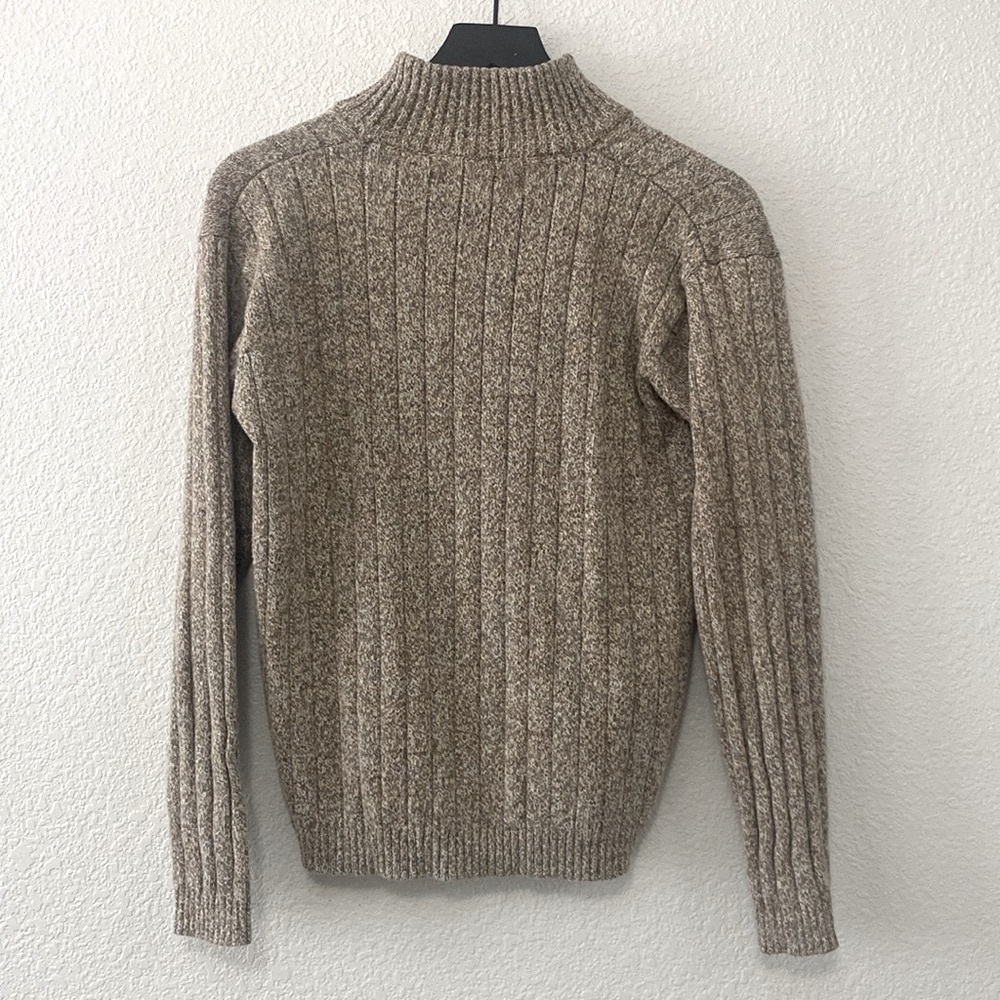 Oscar De La Renta Tan Ribbed Knit Half-Zip Mock Neck Sweater - Picture 3 of 6